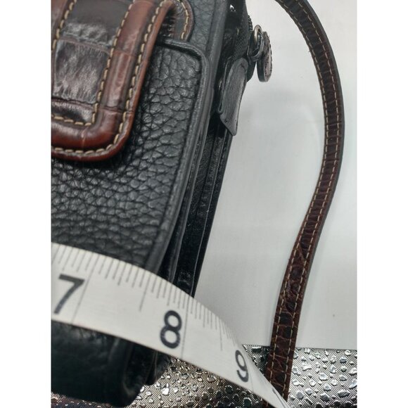 Vintage Black Brighton Leather Crossbody Bag With Brown Croc Embossed Flap & Adj - Picture 3 of 16